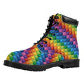 Colorful Plastic Building Blocks Print Padded Collar Lace Up Boots