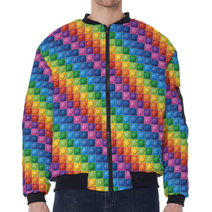 Colorful Plastic Building Blocks Print Zip Sleeve Bomber Jacket