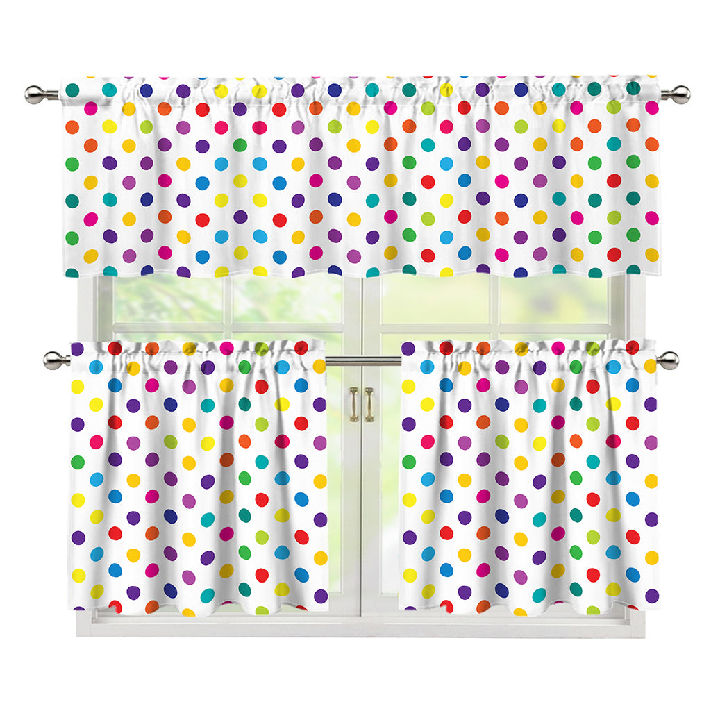 Colorful Polka Dot Pattern Print 3 Piece Kitchen Curtains