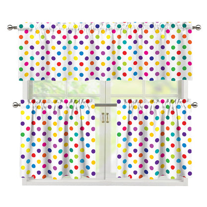 Colorful Polka Dot Pattern Print 3 Piece Kitchen Curtains