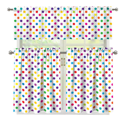 Colorful Polka Dot Pattern Print 3 Piece Kitchen Curtains