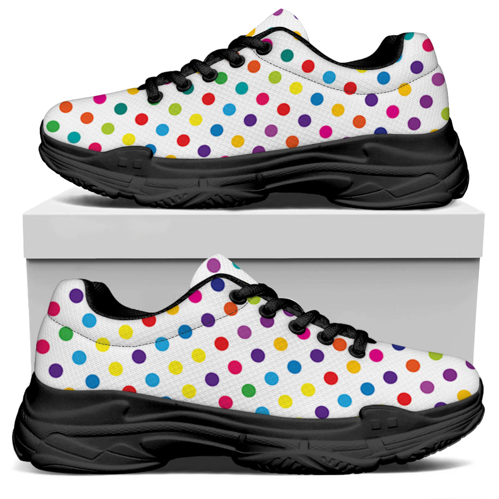 Colorful Polka Dot Pattern Print Black Chunky Shoes