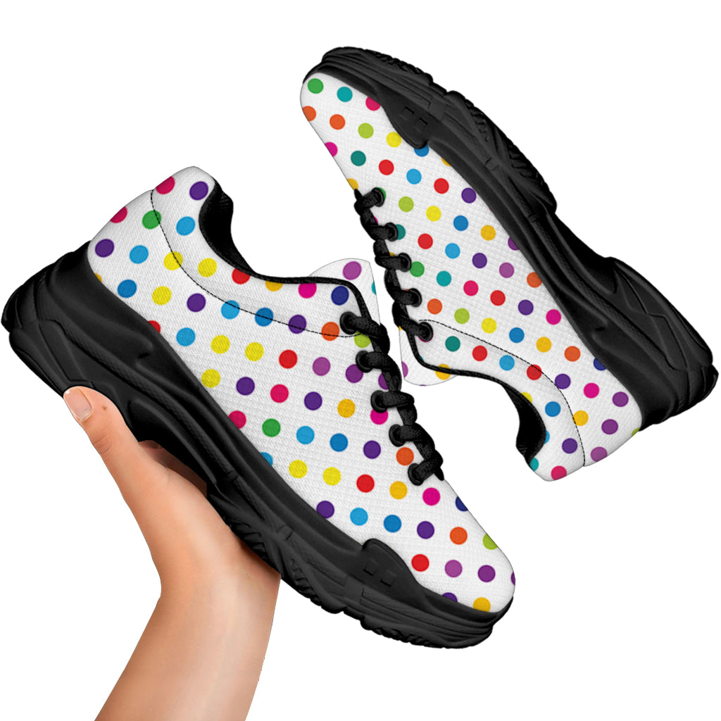 Colorful Polka Dot Pattern Print Black Chunky Shoes