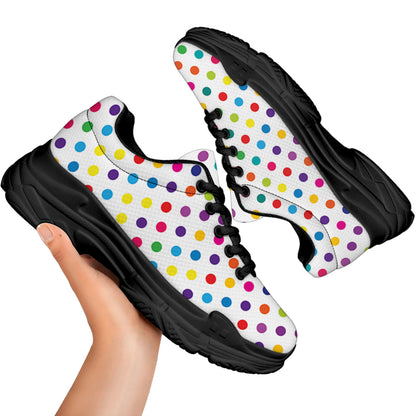 Colorful Polka Dot Pattern Print Black Chunky Shoes