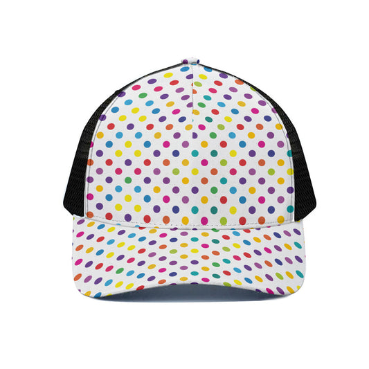 Colorful Polka Dot Pattern Print Black Mesh Trucker Cap
