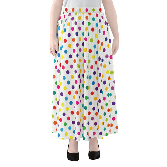 Colorful Polka Dot Pattern Print Chiffon Maxi Skirt