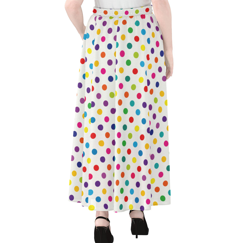 Colorful Polka Dot Pattern Print Chiffon Maxi Skirt