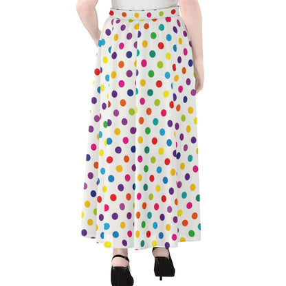 Colorful Polka Dot Pattern Print Chiffon Maxi Skirt