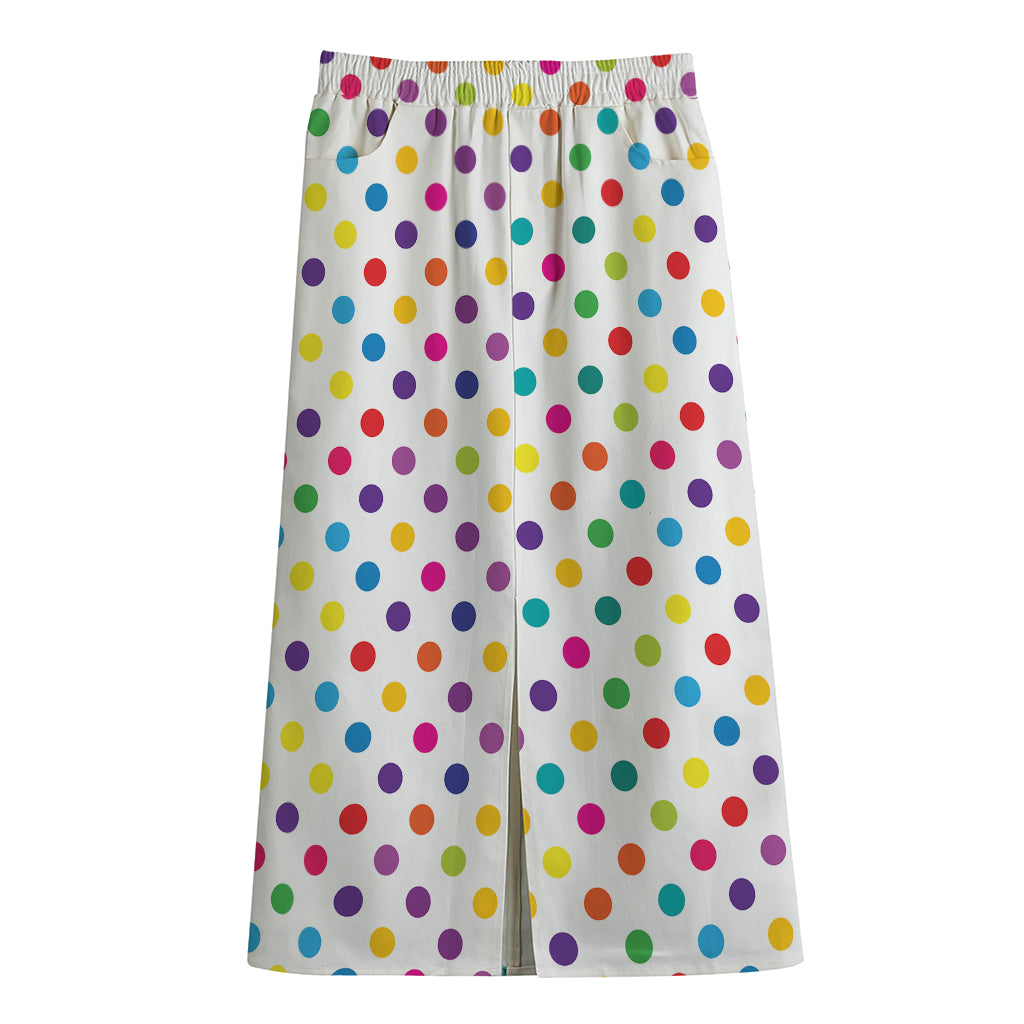 Colorful Polka Dot Pattern Print Cotton Front Slit Maxi Skirt