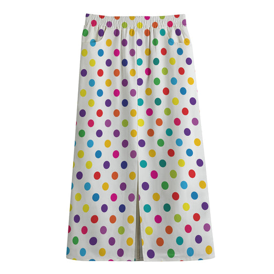 Colorful Polka Dot Pattern Print Cotton Front Slit Maxi Skirt