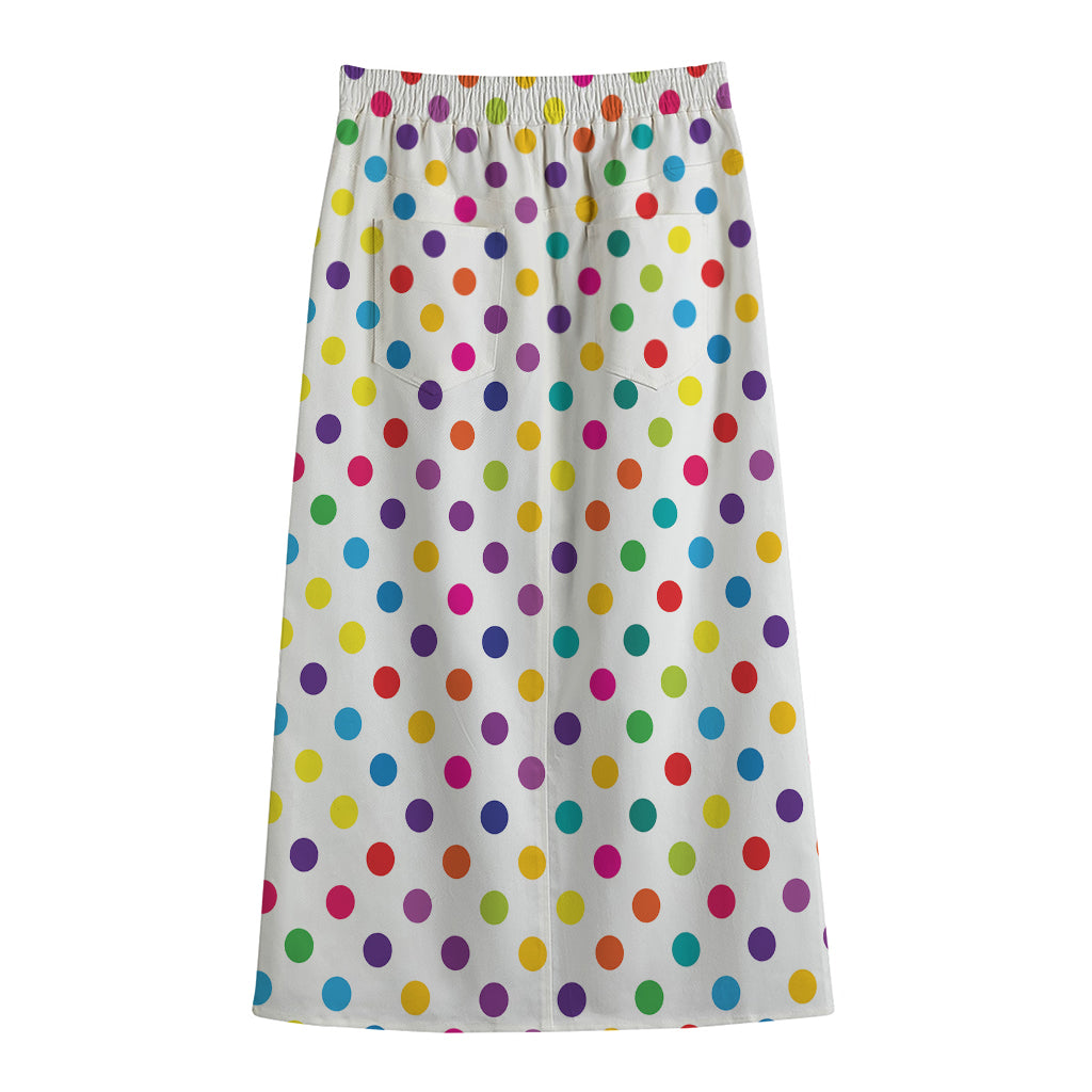 Colorful Polka Dot Pattern Print Cotton Front Slit Maxi Skirt