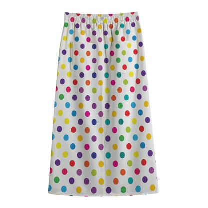 Colorful Polka Dot Pattern Print Cotton Front Slit Maxi Skirt