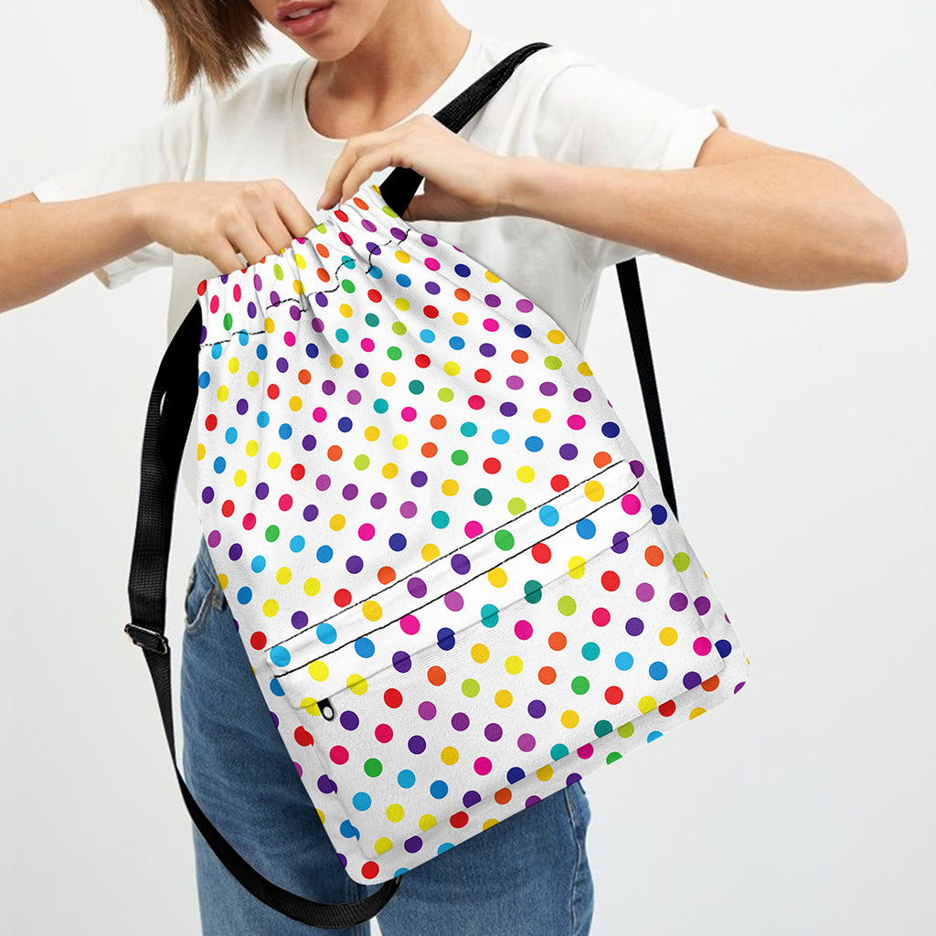 Colorful Polka Dot Pattern Print Drawstring Backpack