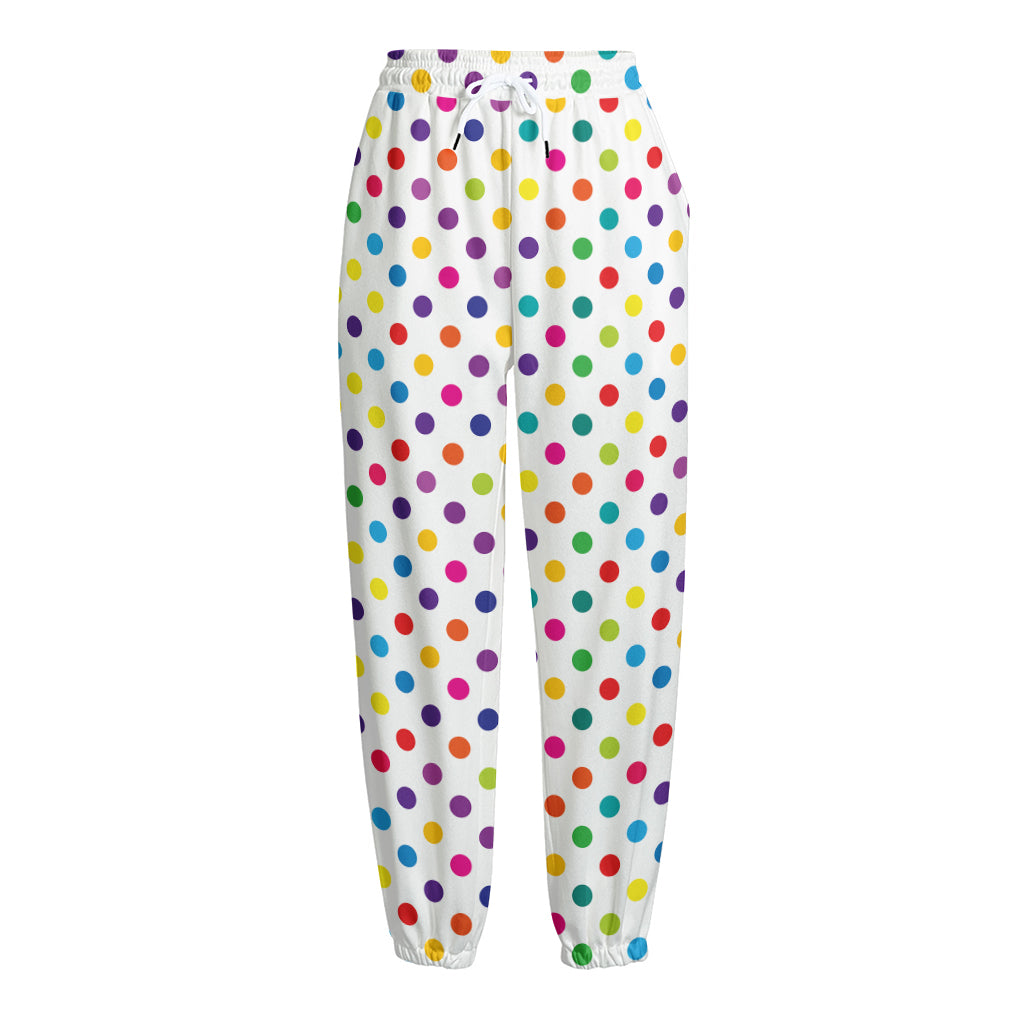 Colorful Polka Dot Pattern Print Fleece Lined Knit Pants