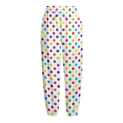 Colorful Polka Dot Pattern Print Fleece Lined Knit Pants