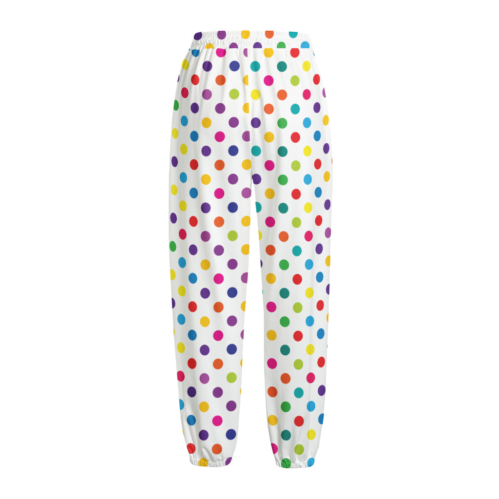 Colorful Polka Dot Pattern Print Fleece Lined Knit Pants