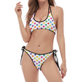Colorful Polka Dot Pattern Print Halter Scoop Tie Side Bikini
