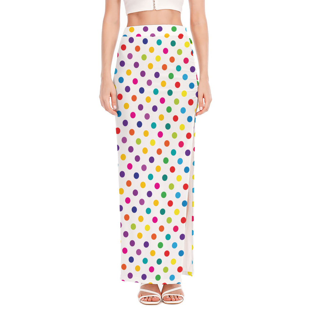 Colorful Polka Dot Pattern Print High Slit Maxi Skirt