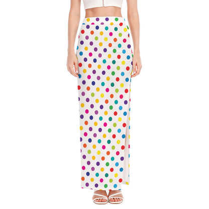 Colorful Polka Dot Pattern Print High Slit Maxi Skirt
