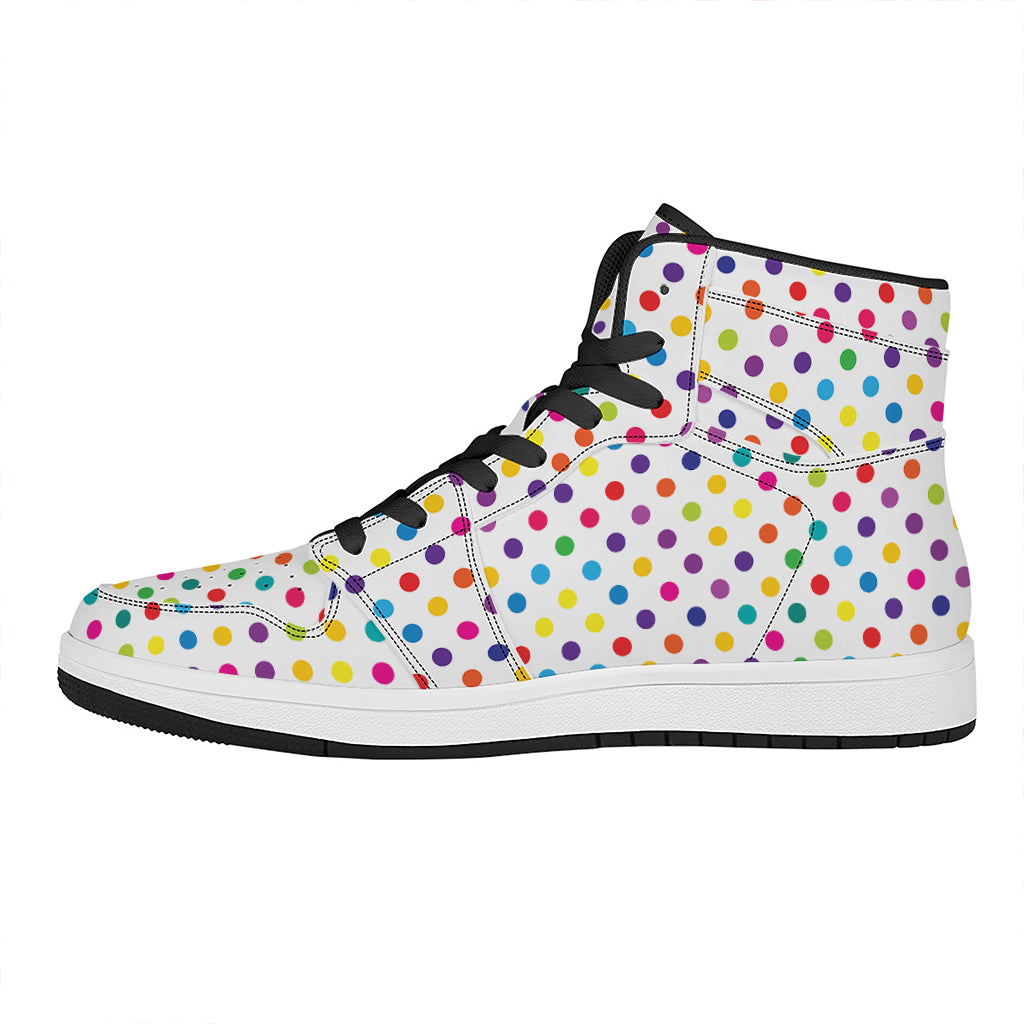 Colorful Polka Dot Pattern Print High Top Leather Sneakers