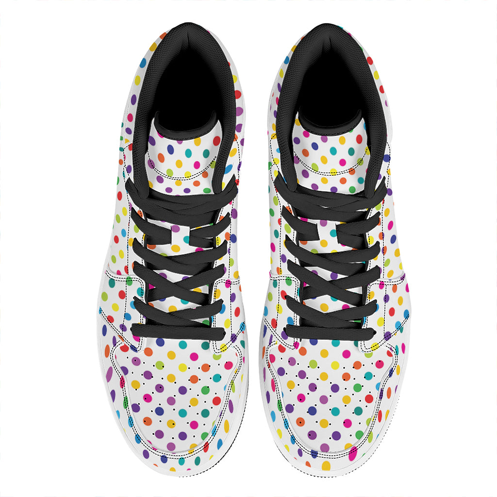 Colorful Polka Dot Pattern Print High Top Leather Sneakers