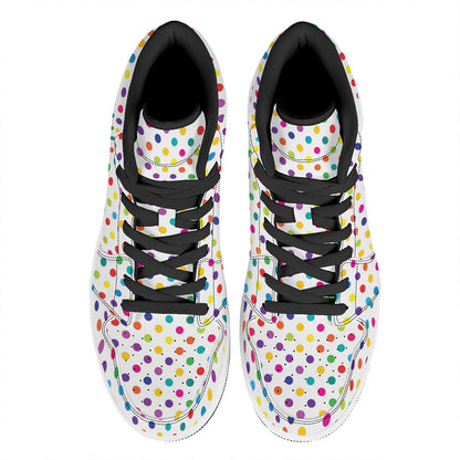 Colorful Polka Dot Pattern Print High Top Leather Sneakers