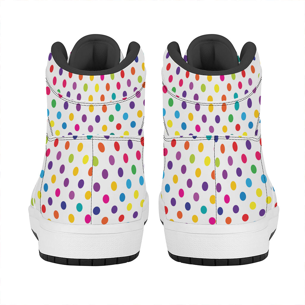 Colorful Polka Dot Pattern Print High Top Leather Sneakers