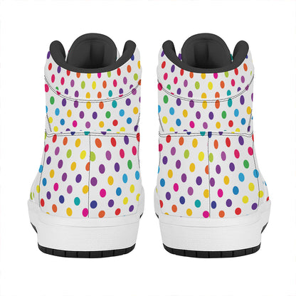 Colorful Polka Dot Pattern Print High Top Leather Sneakers