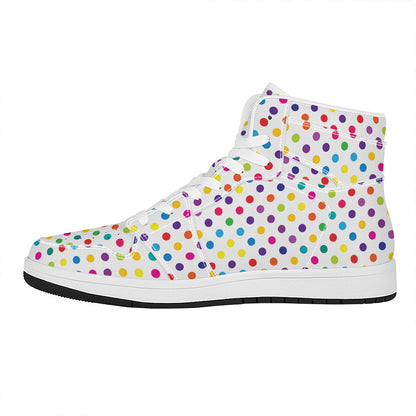 Colorful Polka Dot Pattern Print High Top Leather Sneakers