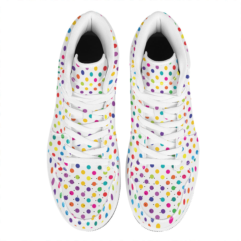 Colorful Polka Dot Pattern Print High Top Leather Sneakers