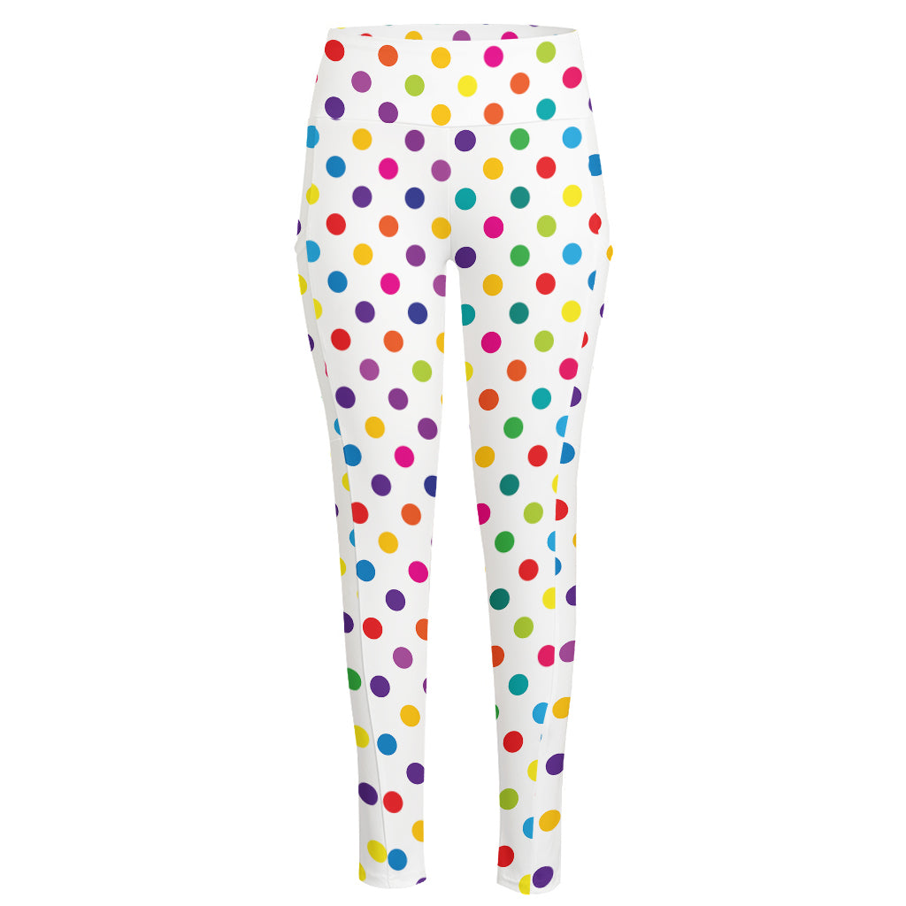 Colorful Polka Dot Pattern Print High-Waisted Pocket Leggings