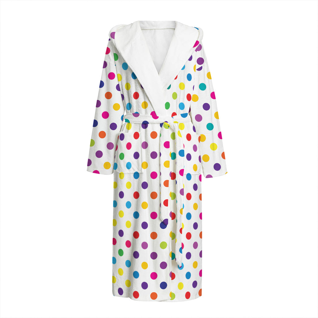Colorful Polka Dot Pattern Print Hooded Bathrobe