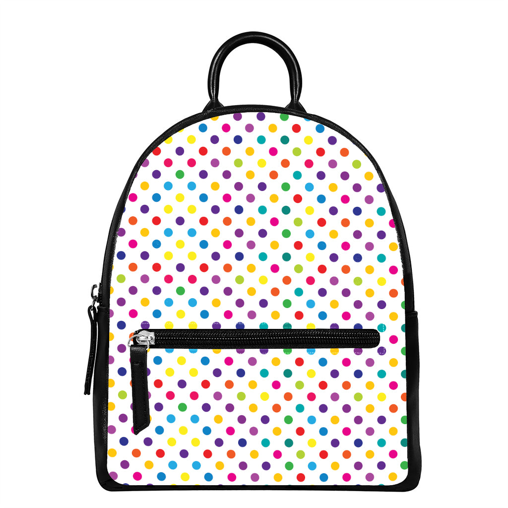 Colorful Polka Dot Pattern Print Leather Backpack