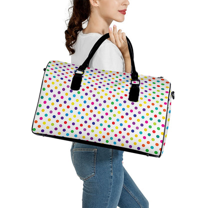 Colorful Polka Dot Pattern Print Leather Duffle Bag