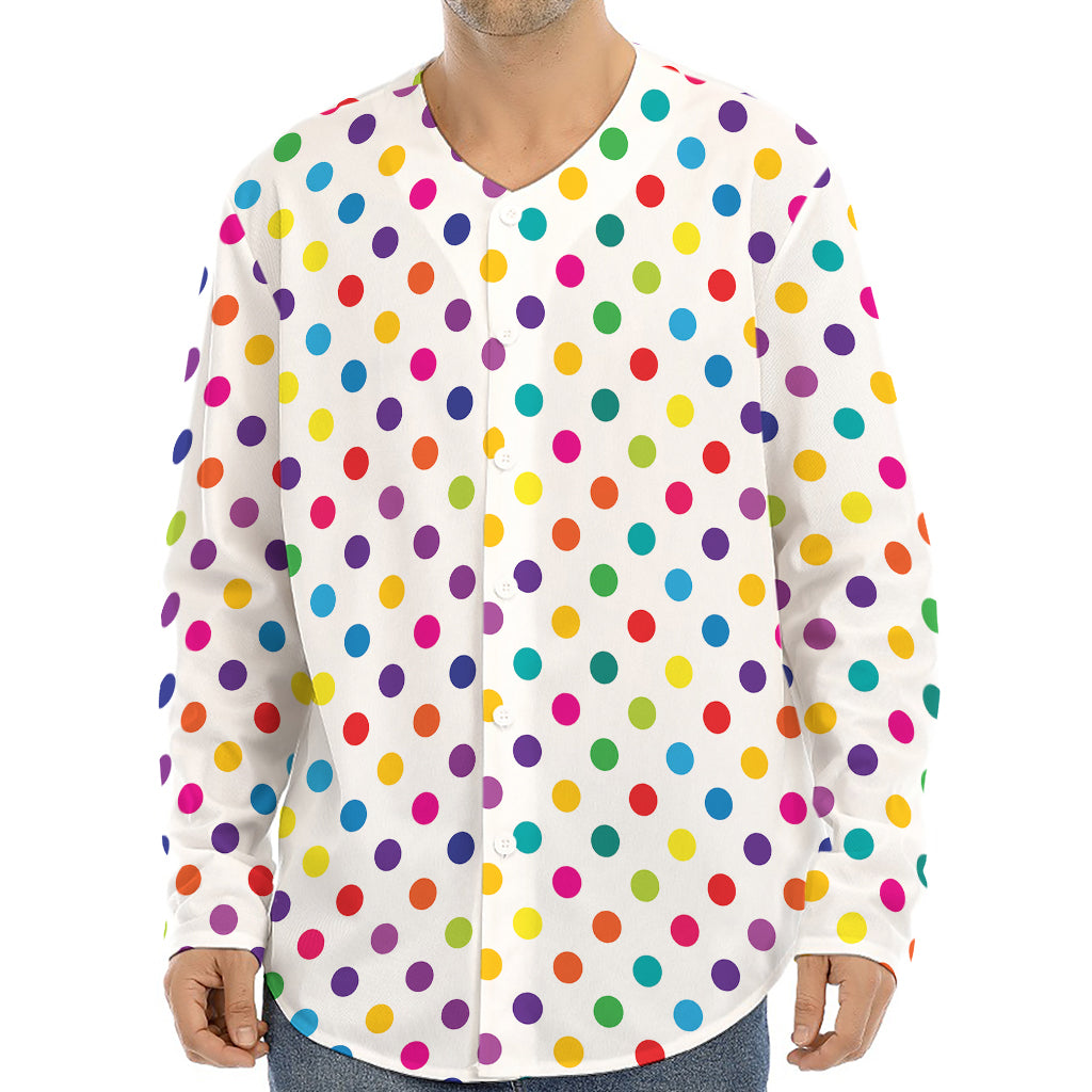 Colorful Polka Dot Pattern Print Long Sleeve Baseball Jersey