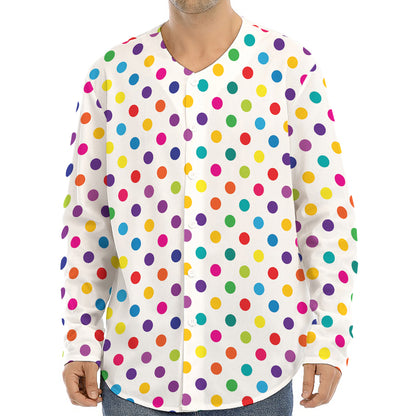 Colorful Polka Dot Pattern Print Long Sleeve Baseball Jersey