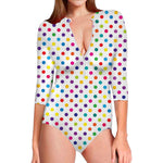 Colorful Polka Dot Pattern Print Long Sleeve Swimsuit