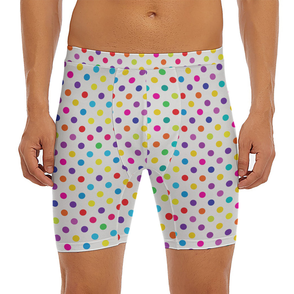 Colorful Polka Dot Pattern Print Men's Long Boxer Briefs