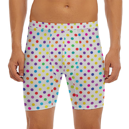 Colorful Polka Dot Pattern Print Men's Long Boxer Briefs