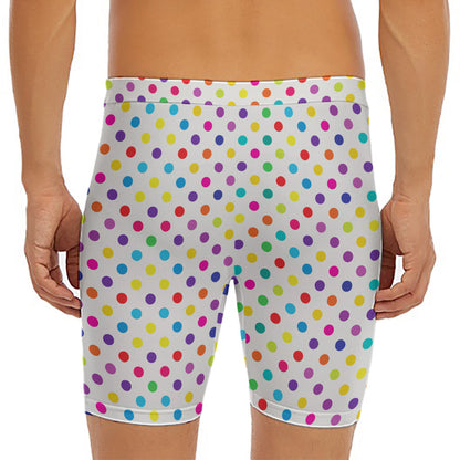 Colorful Polka Dot Pattern Print Men's Long Boxer Briefs