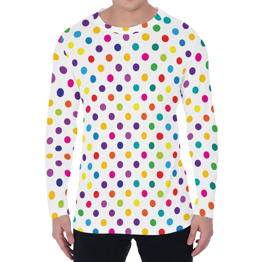 Colorful Polka Dot Pattern Print Men's Long Sleeve T-Shirt