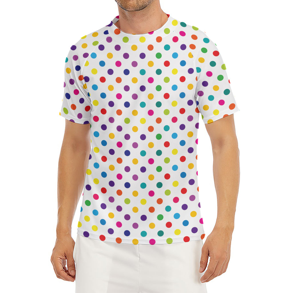Colorful Polka Dot Pattern Print Men's Short Sleeve Rash Guard