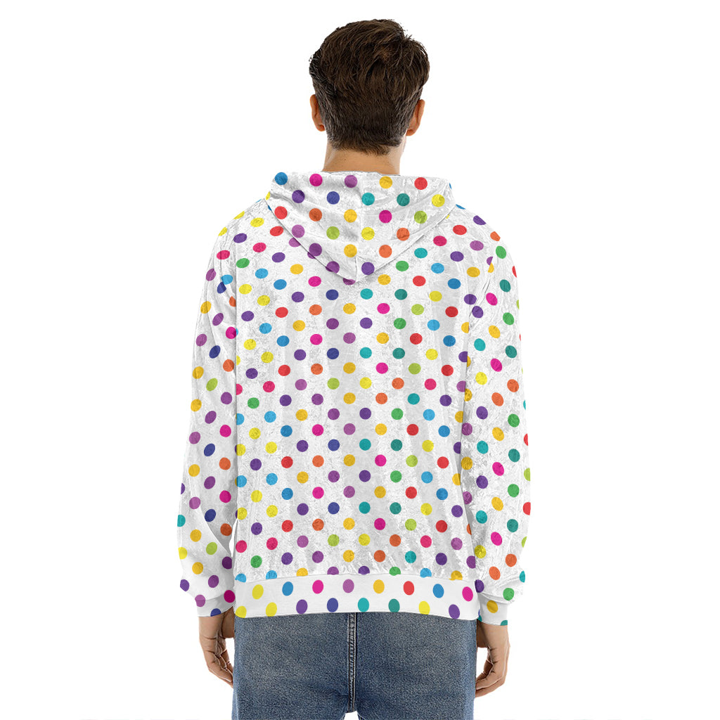 Colorful Polka Dot Pattern Print Men's Velvet Pullover Hoodie