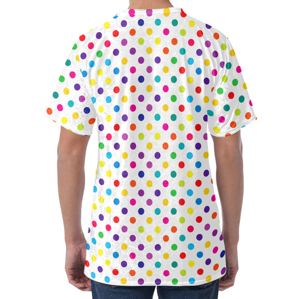 Colorful Polka Dot Pattern Print Men's Velvet T-Shirt