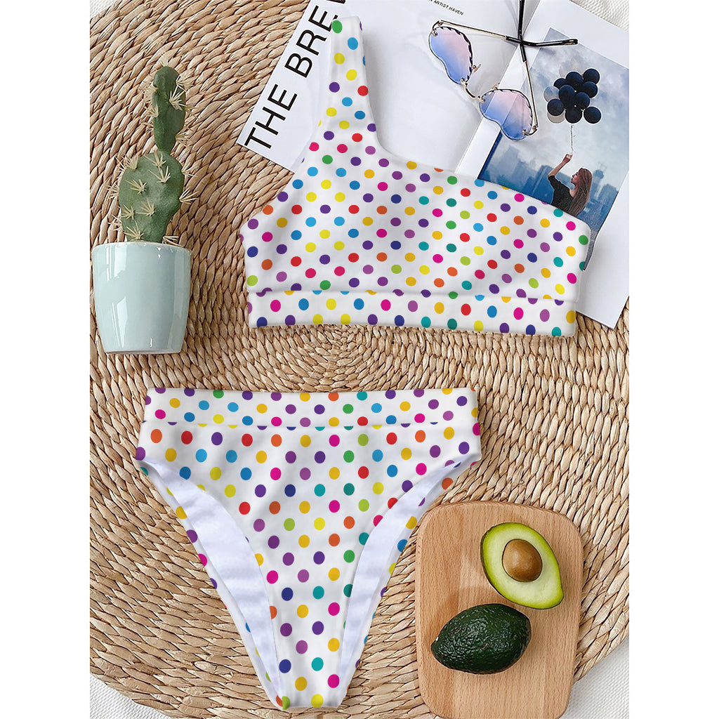 Colorful Polka Dot Pattern Print One Shoulder Bikini Top