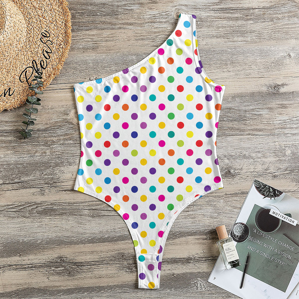 Colorful Polka Dot Pattern Print One Shoulder Bodysuit