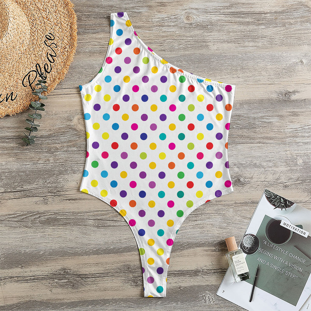 Colorful Polka Dot Pattern Print One Shoulder Bodysuit