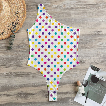 Colorful Polka Dot Pattern Print One Shoulder Bodysuit