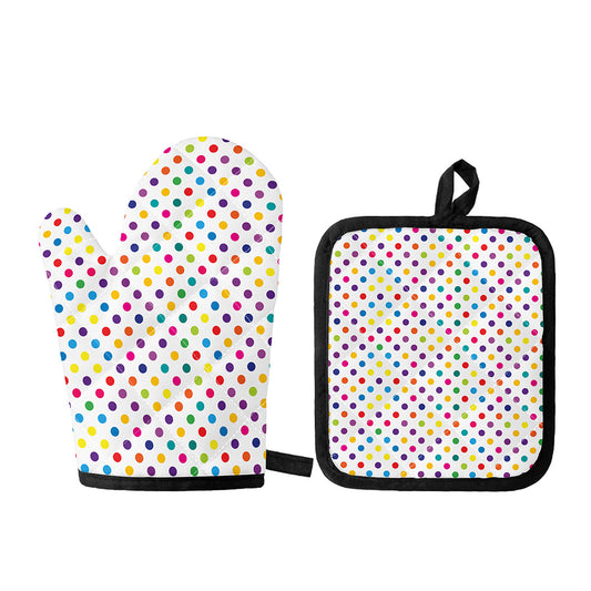 Colorful Polka Dot Pattern Print Oven Mitt And Pot Holder Set