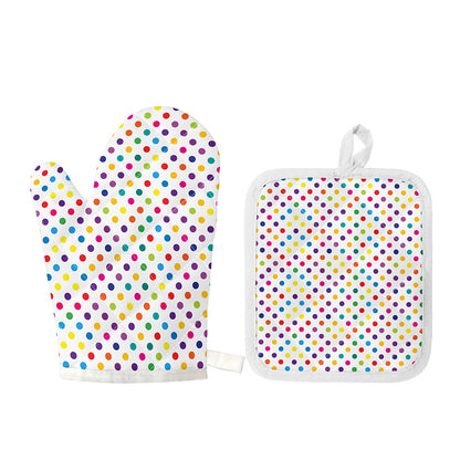 Colorful Polka Dot Pattern Print Oven Mitt And Pot Holder Set